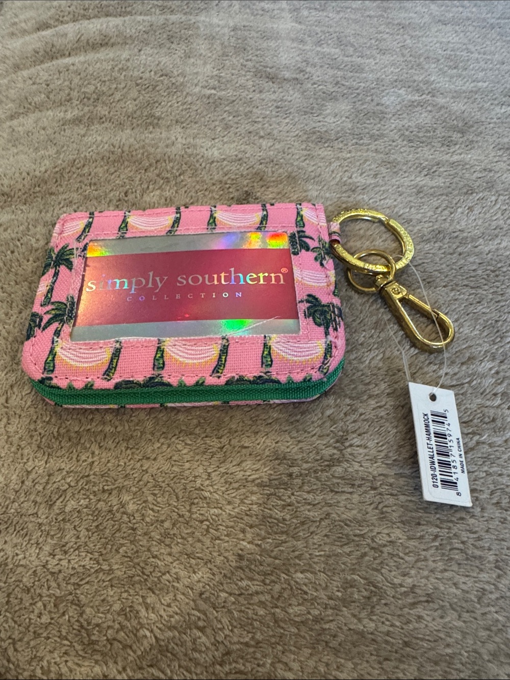 Simply Southern Pink Palm Card Case with Gold Keyring
